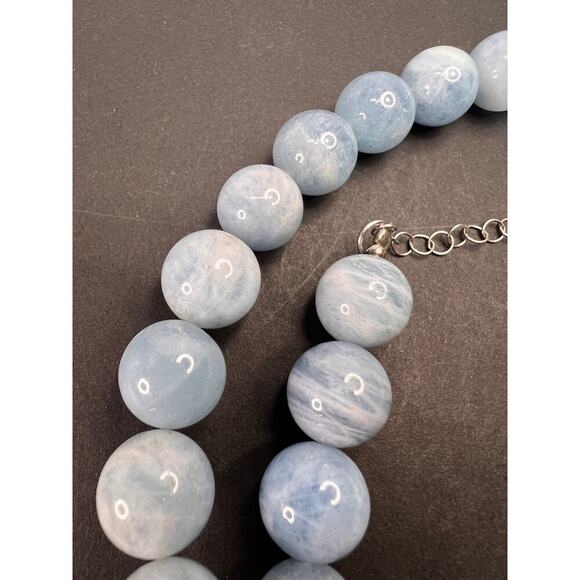 11mm Aquamarine beaded necklace with sterling silver clasp - Picture 10 of 11